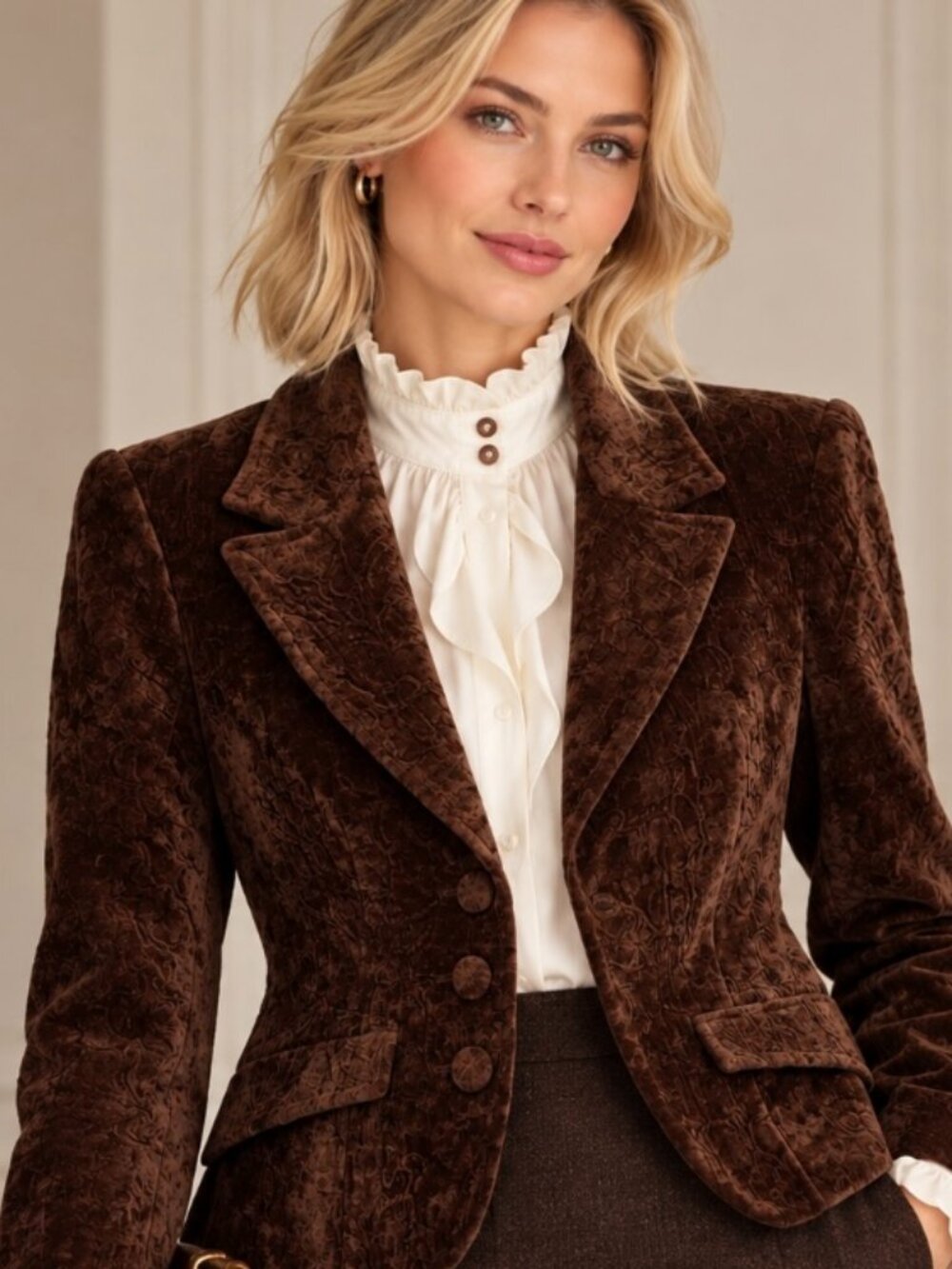 Vintage chocolate brown velvet blazer size S boho retro fall